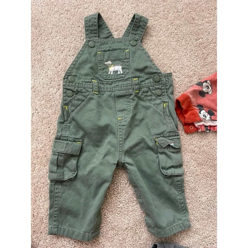 Carter's Disney Pi Baby Boy Lot 6-9M Overalls Mickey Mouse Romper Waffle Knit - Picture 6 of 7
